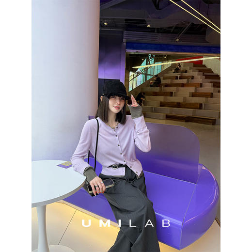 UMILAB｜薄荷糖*浅春系巴素兰精纺羊毛+醋酸轻薄假两件针织衫M911V 商品图3