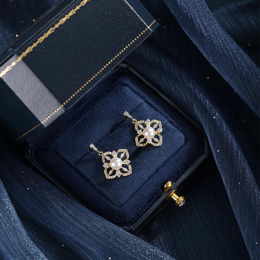 子佩集【四叶芳菲】银S925珍珠惜王妃耳钉【XXED009】6mm珠镀金四叶草2601 商品图1