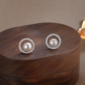 子佩集【月沉相逢】银S925珍珠惜王妃耳钉【MZEH004】6.5mm珠圆环灰珠2601