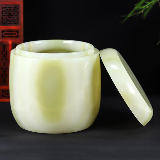 骨灰坛天然玉石阿富汗青白玉骨灰桶骨灰坛22.5*23cm 商品图1