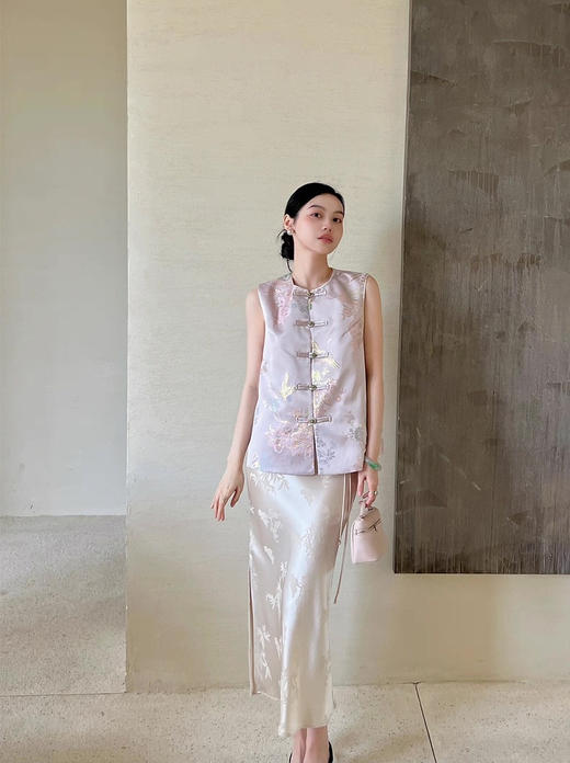 新中式宋锦提花盘扣马甲 商品图2