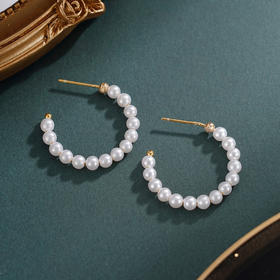 子佩集【慵光芙蕾】银S925珍珠惜王妃耳钉【MZEH001】3.5mm珠27mm圈镀金串珠圆圈半环2601