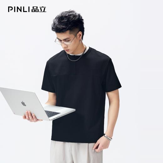 PINLI品立2026夏季新款假两件撞色圆领短袖T恤上衣体恤青年潮牌GD262111045 商品图3