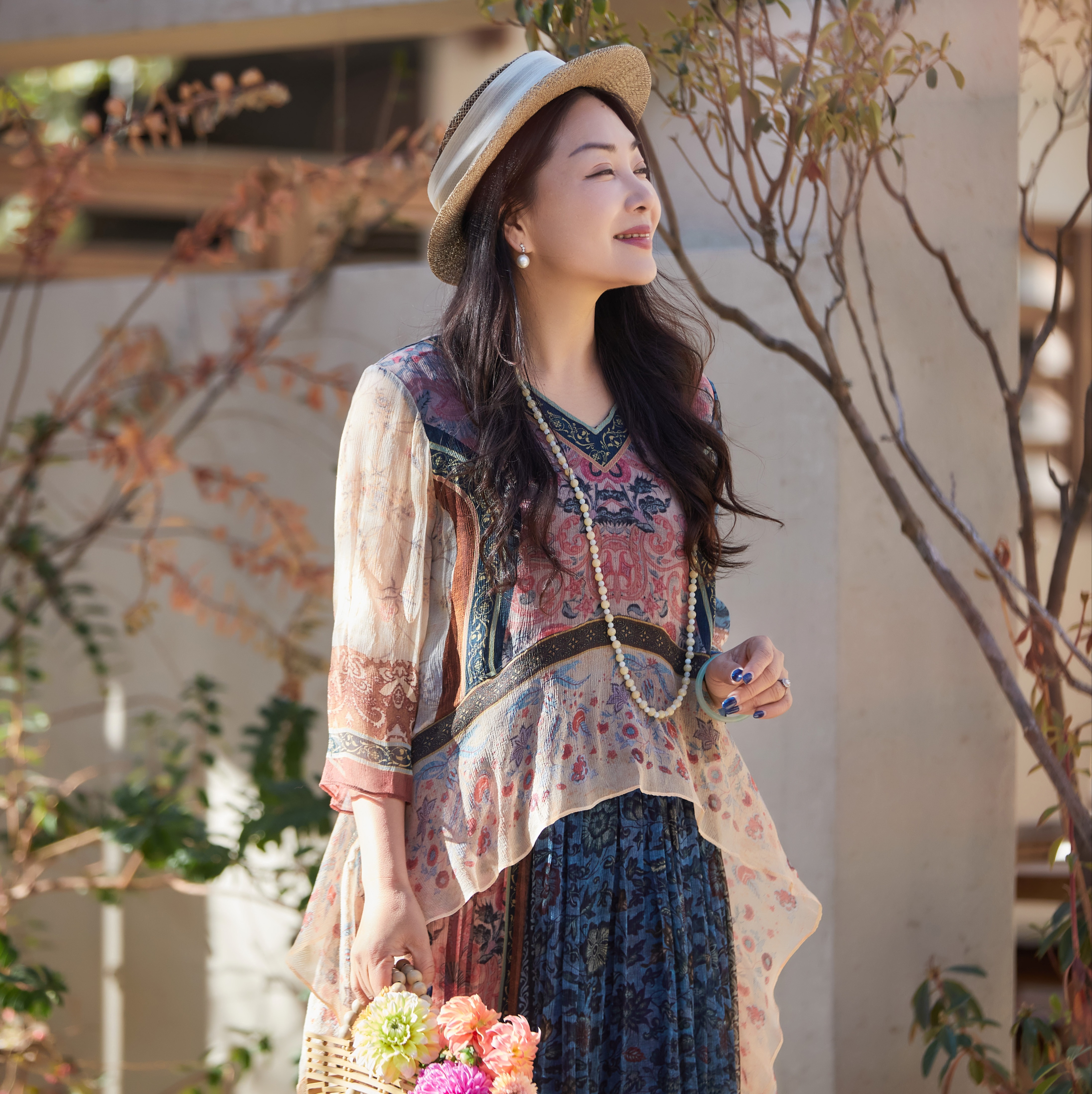 【林栖设计小店】生命之息|复古优雅多色不规则飞片2026夏新款轻盈真丝衫1962164