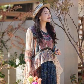 【林栖设计小店】生命之息|复古优雅多色不规则飞片2026夏新款轻盈真丝衫1962164