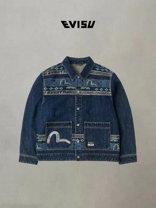 F032309新款男士复古风格海鸥印花拼接牛仔面料夹克外套 商品图9