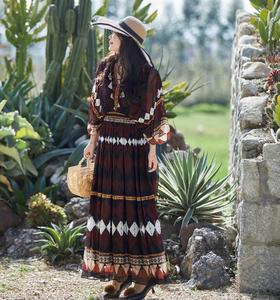 【林栖设计小店】地色几何|暗红色复古气质显瘦2026夏新款印花真丝连衣裙1962199