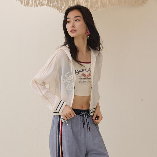 谜底连帽外套长袖2026年夏季新品短款轻薄网布双拉链女262MW0477 商品图1
