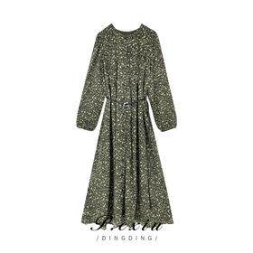 03-4潘依绣丁丁宠粉PanYiXiu/潘依绣早秋新款气质优雅碎花时尚圆领长袖连衣裙 Q6251