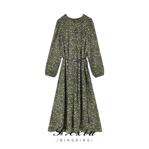 03-4潘依绣丁丁宠粉PanYiXiu/潘依绣早秋新款气质优雅碎花时尚圆领长袖连衣裙 Q6251 商品图0