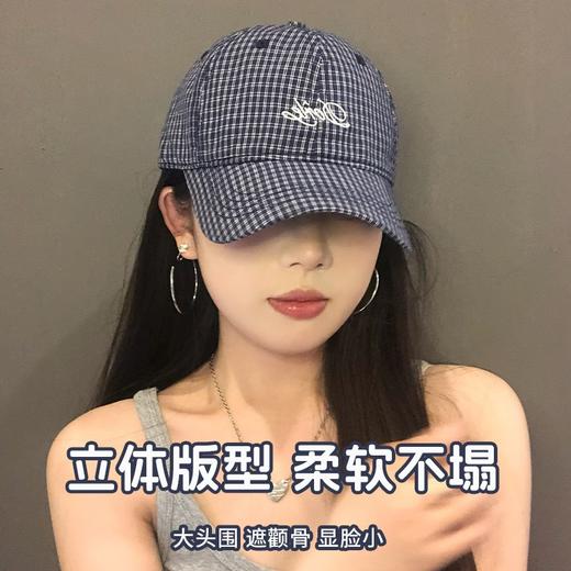 韩系新款格子字母刺绣鸭舌帽 女春夏季百搭遮阳软顶棒球帽 显脸小格子休息帽 商品图2