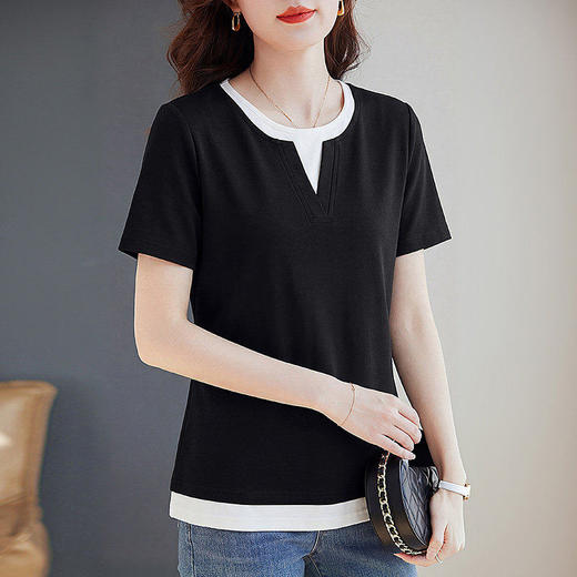 假两件短袖t恤女2026新款夏爆款宽松显瘦女装黑色上衣半袖体恤衫 商品图3