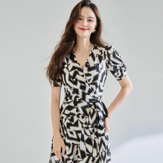 「高货sh」全新升级【铂金会员321/天猫429/差价108】(12652)洛诗琳法式优雅V领连衣裙2026夏季泡泡袖纯棉收腰裹身裙 商品图2