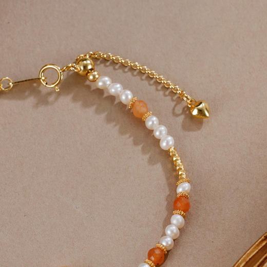 子佩集【灵珀珍爱】银S925珍珠惜王妃手链【SGB0747008】2.8mm珠爱心镀金2601 商品图3