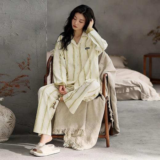 雀说纯棉睡衣女春秋季长袖开衫翻领家居服套装简约休闲可外穿ALW02G412345 商品图1