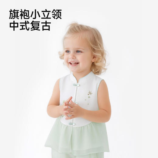 英氏儿童套装夏季女童背心裤子透气休闲国风套装小宝宝衣服外出 商品图3