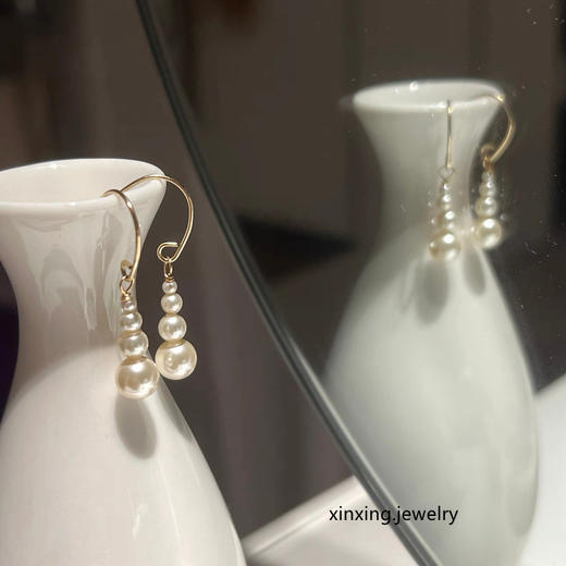 雀说新品施家珍珠耳钩长款14k包金防过敏轻奢小众设计耳饰高级感ALWBT202503004 商品图0