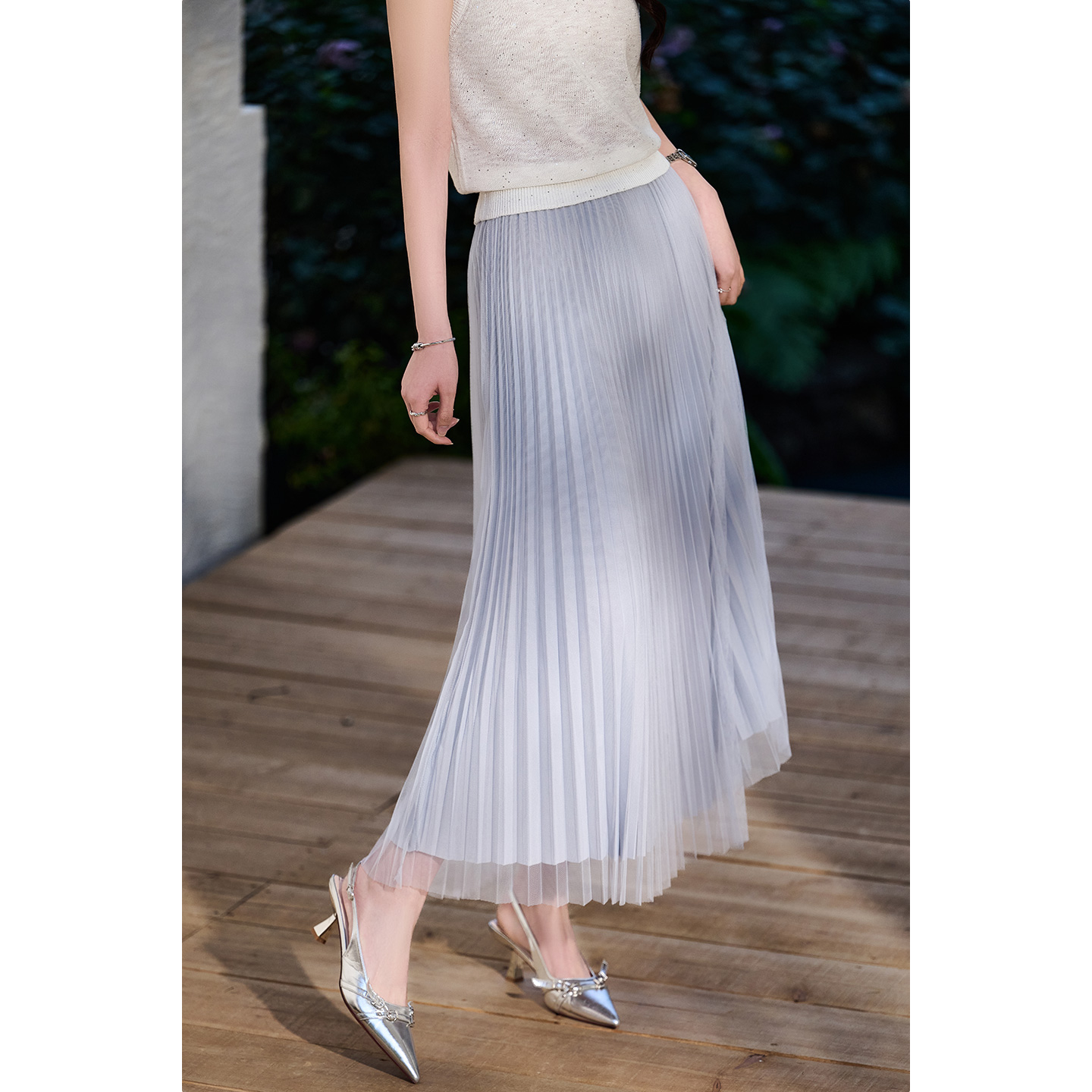 三宅褶皱钢琴裙 轻盈飘逸 米思阳2026春季高级感优雅高腰网纱百褶半身裙女1088