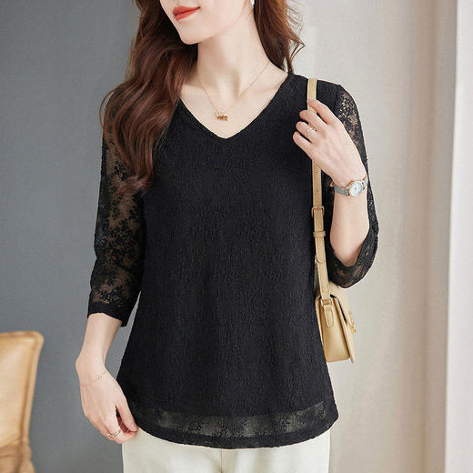 七分袖蕾丝上衣女装2026新款早春大码宽松显瘦洋气小衫中袖打底衫 商品图2