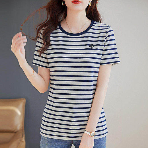 条纹短袖t恤女2026新款夏爆款高端洋气女装休闲减龄上衣半袖体恤 商品图1