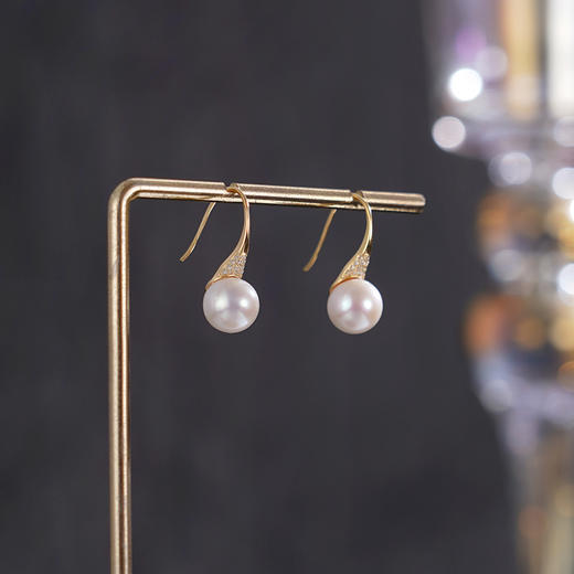 子佩集【月白流光】银S925珍珠惜王妃耳环【MLEH006】8mm珠镀金三角钻2601 商品图0