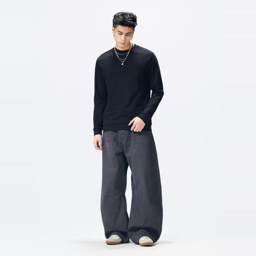 PINLI品立2026春季新款男士宽松圆领落肩纯色百搭打底长袖T恤上衣GD262111037 商品图4