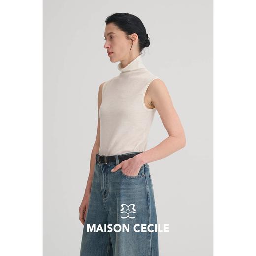 MC两色|桑蚕丝羊毛高领设计感卷边优雅无袖叠穿上衣MAISON CECILE 商品图2