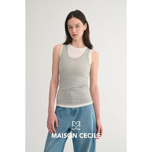 MC两色|莱赛尔春夏舒适透气修身真两件叠穿无袖背心MAISON CECILE 商品图3