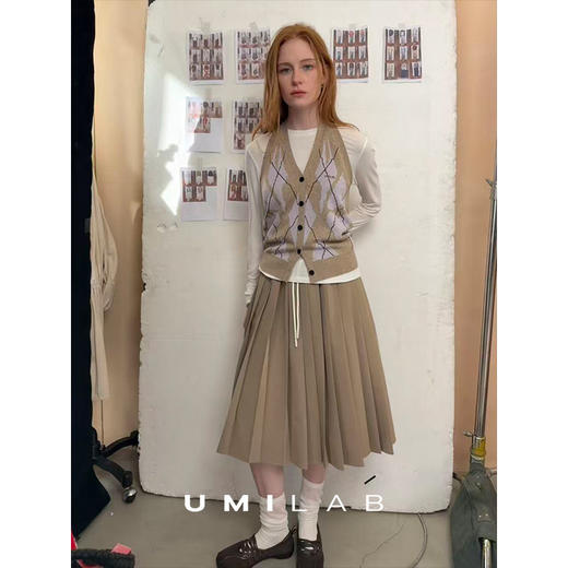 UMILAB｜爱己*贵气预科 巴素兰精纺羊毛+醋酸原创格纹针织马甲M915V 商品图4