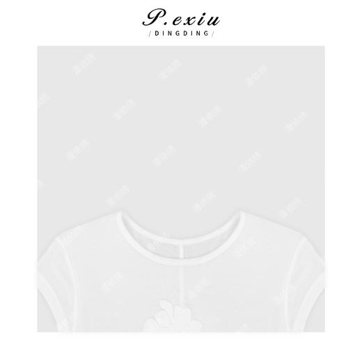 03-4潘依绣丁丁宠粉天丝羊毛简约百搭刺绣花朵小飞袖T恤 M8926 商品图2