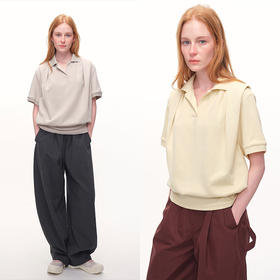 UMILAB｜重构*原创版型立体建筑感捏褶藏肉收腰显瘦海鸥领T恤T797V