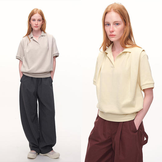 UMILAB｜重构*原创版型立体建筑感捏褶藏肉收腰显瘦海鸥领T恤T797V 商品图0