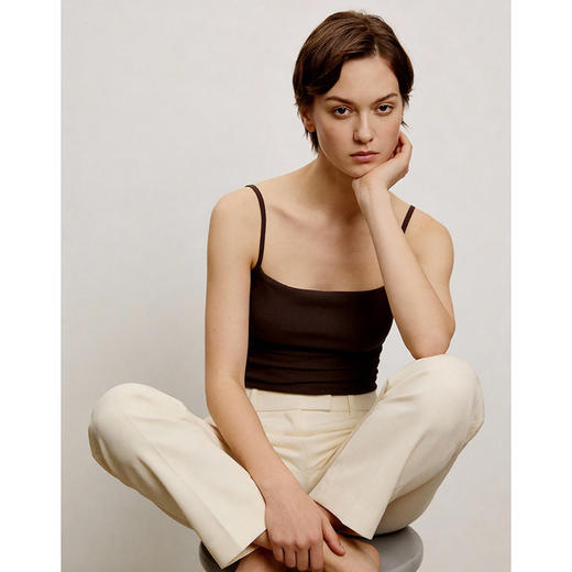 官网899！内家桑蚕丝长绒棉混纺一字领吊带女 免穿文胸百搭修身防走光打底背心 商品图3