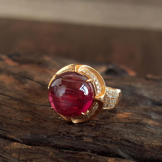 【天然正品】AU750玫瑰金镶钻镶天然近5克拉卢比来碧玺猫眼戒指13号（戒圈可改）280226NJS72 商品图3