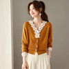 法式蕾丝V领针织开衫，设计感短款毛衣外套气质上衣CC-27-2643 商品缩略图3