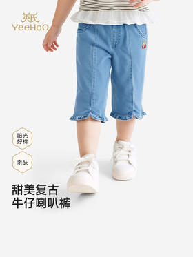 英氏女童中裤夏新款休闲五分裤牛仔蓝薄款裤子YRKZJ2S017A