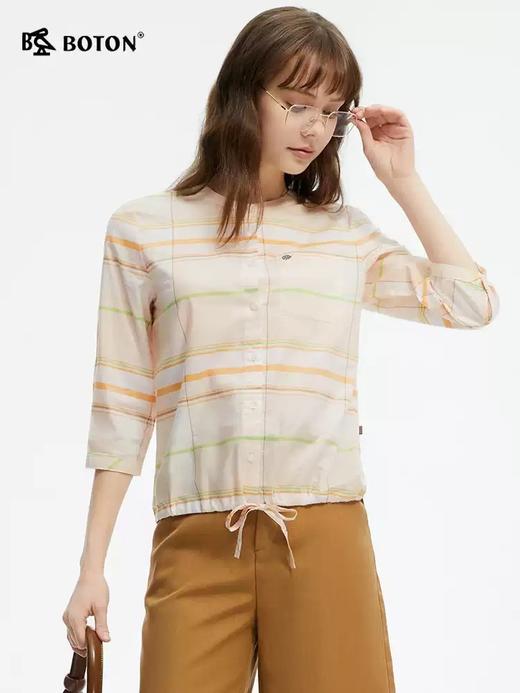 波顿夏季女士七分袖格子衬衫 软糯挺括百搭LS068225 商品图3