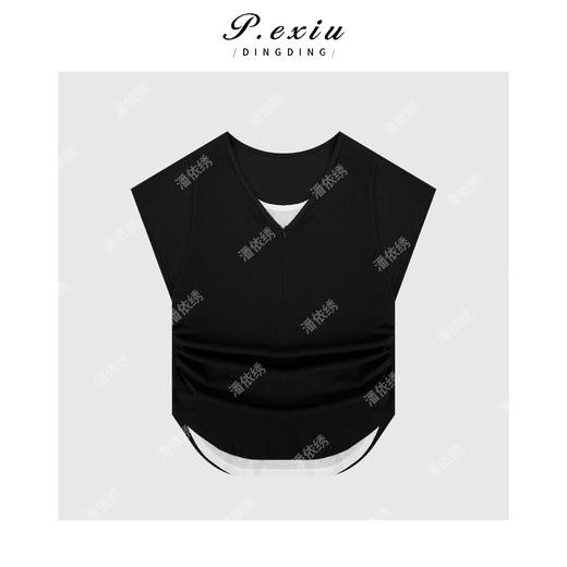 03-4潘依绣丁丁宠粉【叠穿搭档】人丝拉链假两件收腰塌肩T恤WH00307 商品图1