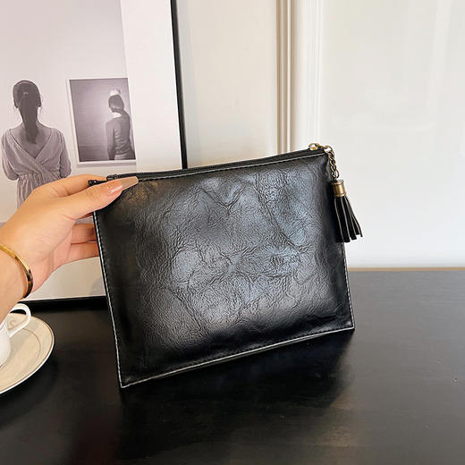 新款复古流苏化妆包 便携高质感手拿包日常质感随身拉链零钱收纳袋 商品图2