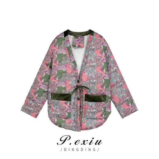 潘依绣丁丁宠粉PanYiXiu/潘依绣【花罗】新中式国风V领撞色外套 MJ917 商品图0