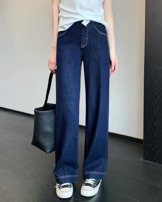 【春日蓝调】显瘦10斤！2026撞色腰显瘦高腰显腿长夏季薄款直筒裤窄版牛仔长裤女款! 商品图0