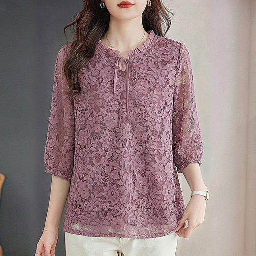 七分袖蕾丝衫女2026新款早春季中袖上衣高端洋气小衫中长款打底衫 商品图3