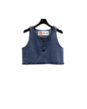 女款编织花边牛仔背心 可配套装la025