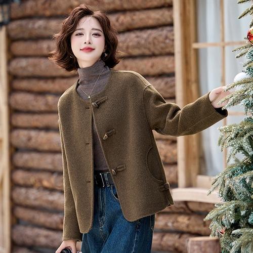 丁摩 双面呢绵羊毛大衣女春秋新款感洋气加厚短款毛呢外套6ZF-3237 商品图2