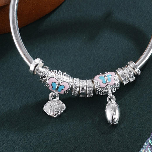 子佩集【如意粉蝶】银S9999童镯【WT000074-2】儿童粉红蝴蝶2601 商品图2