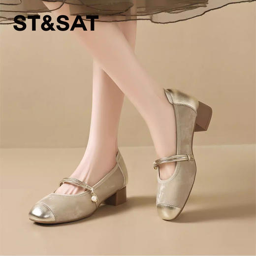 星期六优雅新中式粗跟玛丽珍SSD3111PME 商品图0