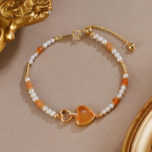 子佩集【灵珀珍爱】银S925珍珠惜王妃手链【SGB0747008】2.8mm珠爱心镀金2601 商品图0