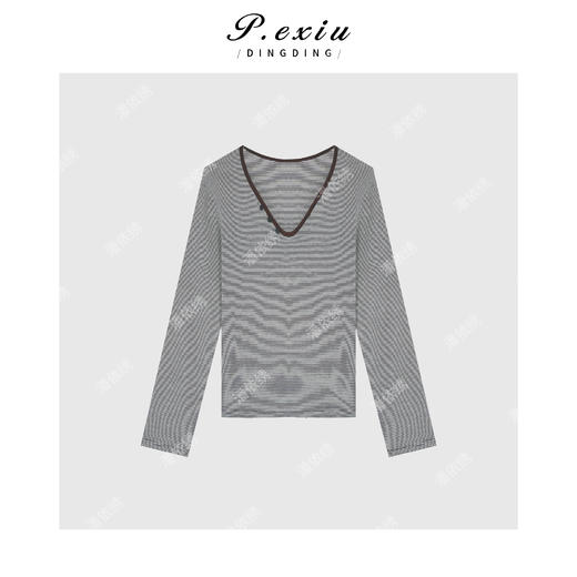 03-4潘依绣丁丁宠粉【简系慵懒】天丝羊-毛V领百搭修身长袖T恤 W-62241 商品图1
