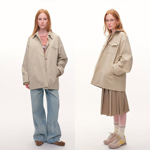 UMILAB｜诺丁山*复古miu系100%棉轻量k皱双面穿中长廓形外套C1015V 商品图1