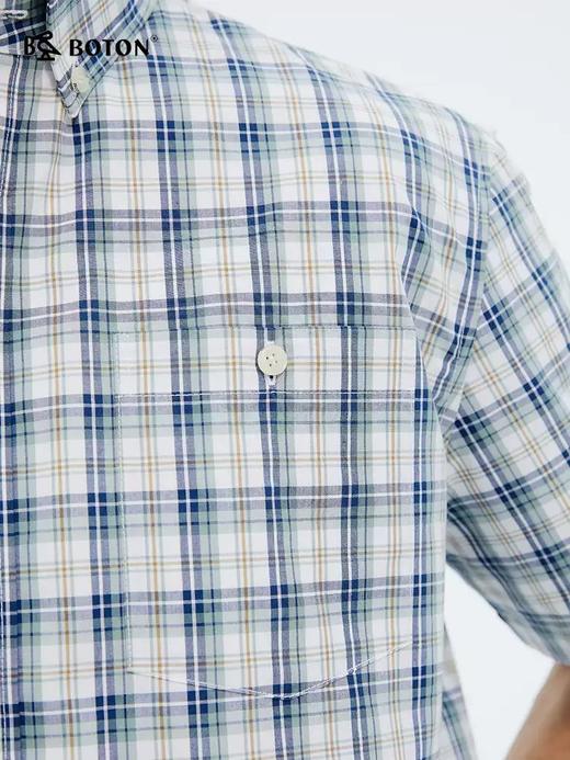 波顿夏季男士纯棉格纹短袖衬衫｜蓝绿白格子，清爽相伴MS113225 商品图3